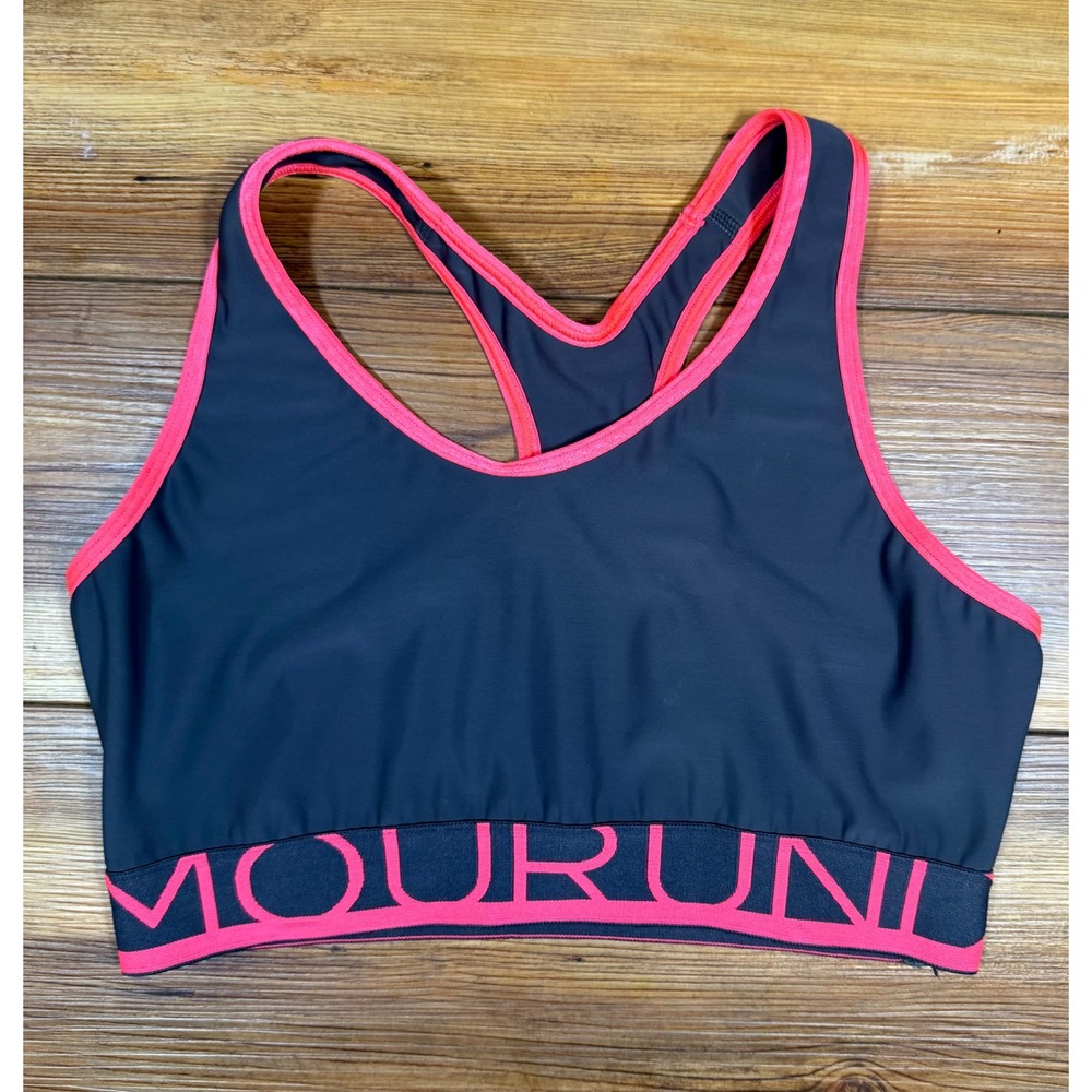 Under Armour HeatGear Sports Bra Grey Pink Racerback Compression Athletic Top